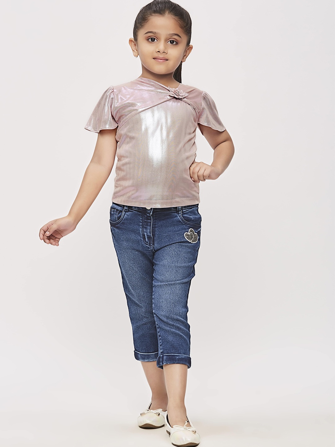 

Tiny Girl Self Design Flutter Sleeves Twisted Top, Pink