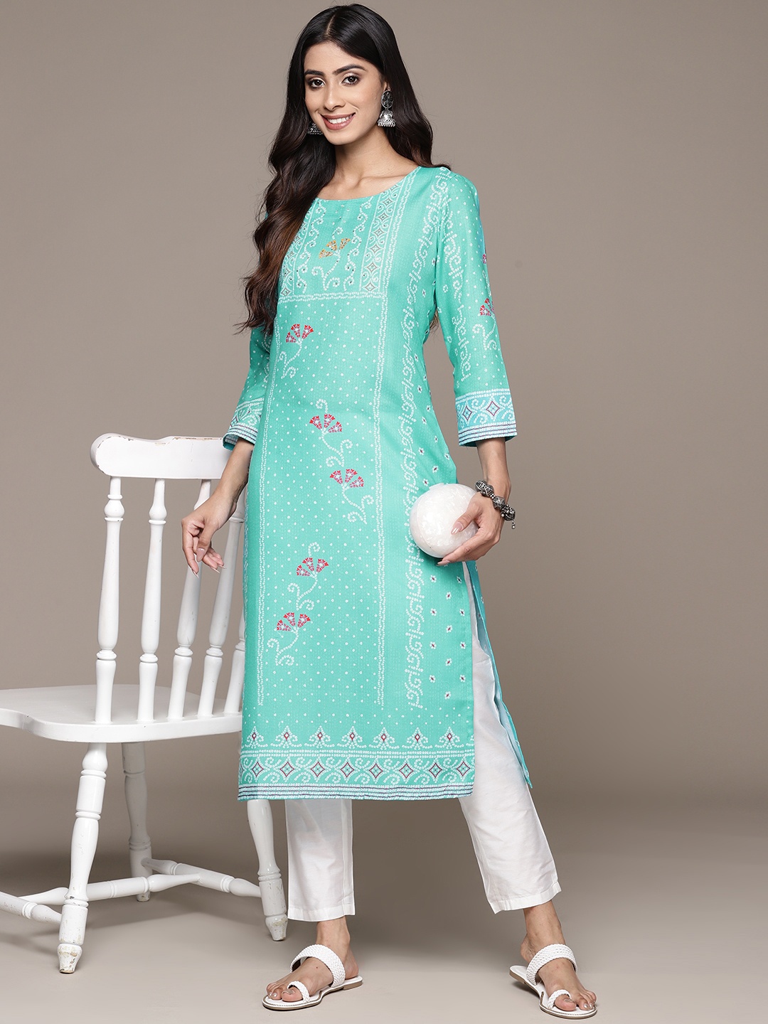 

Ishin Bandhani Printed Sequinned Kurta, Turquoise blue