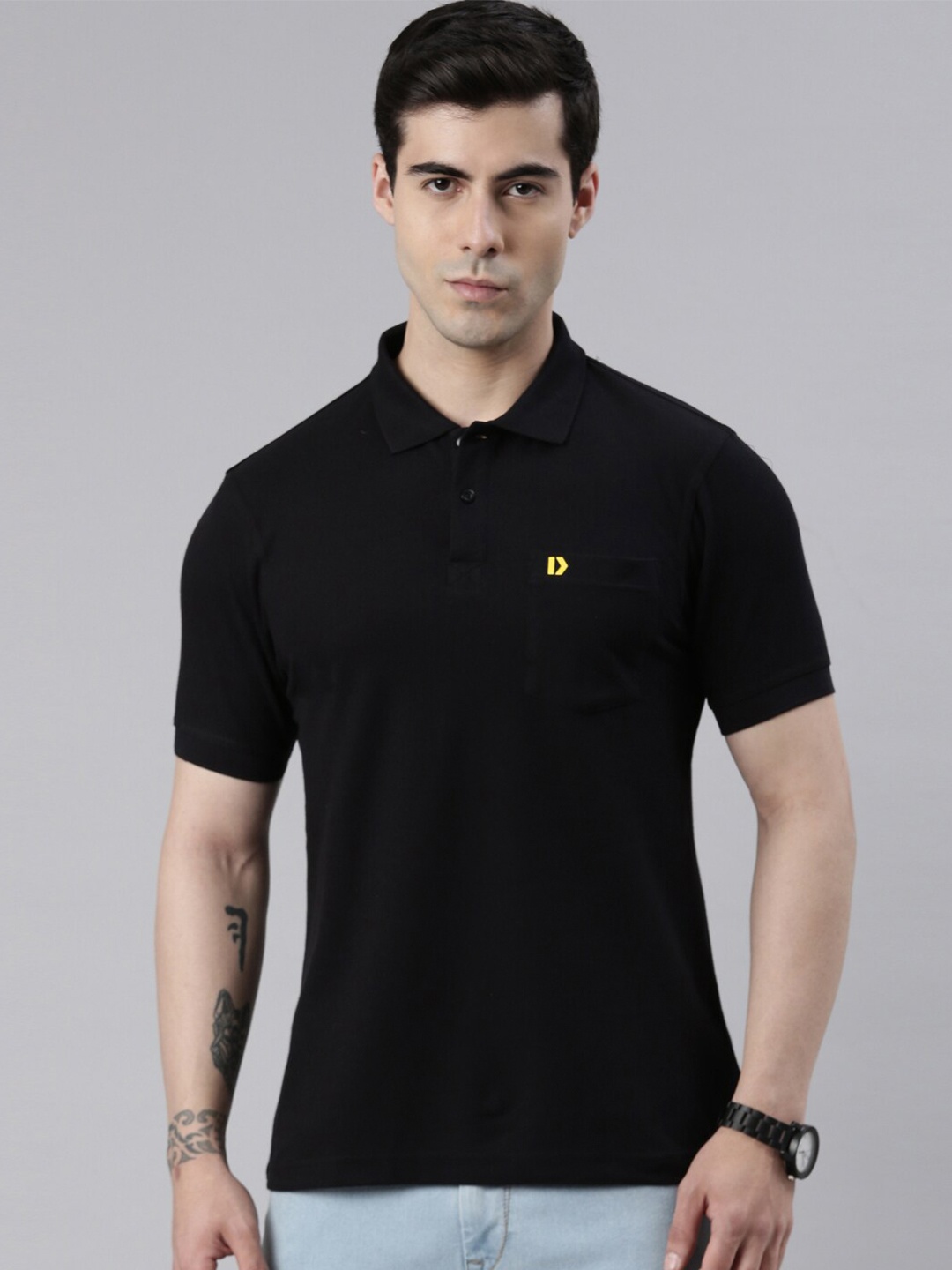 

DIXCY SCOTT Polo Collar Cotton T-shirt, Black