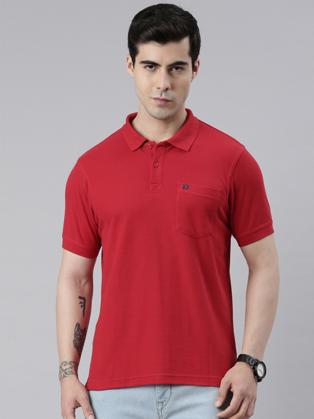 

DIXCY SCOTT Polo Collar Casual Cotton T-shirt, Red