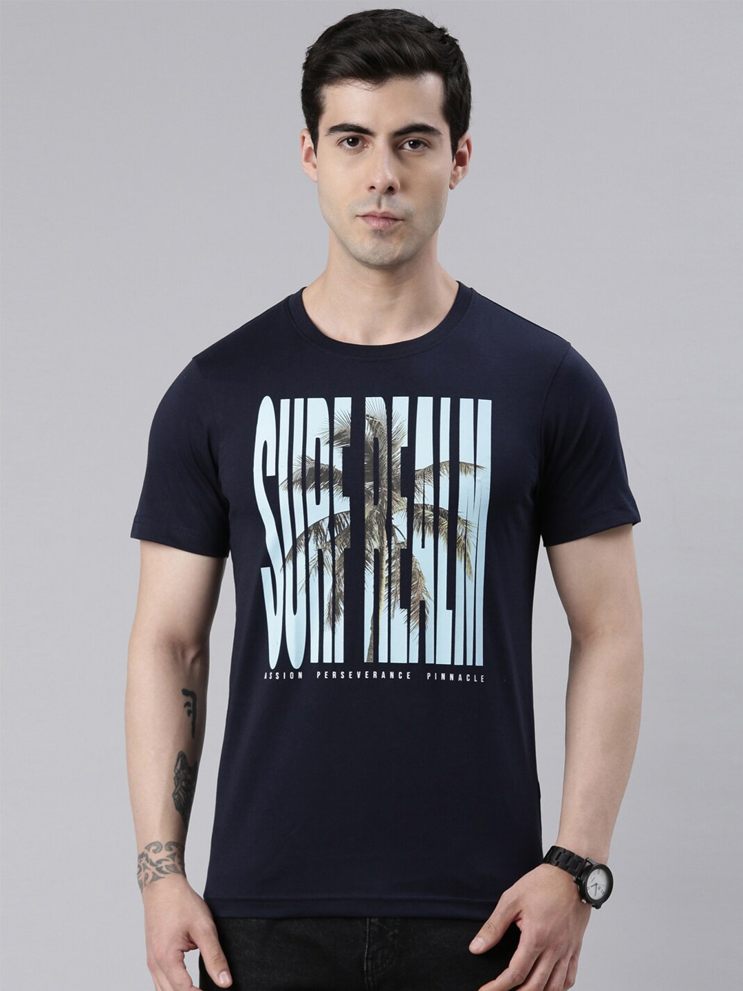 

DIXCY SCOTT Typography Printed Cotton T-shirt, Navy blue