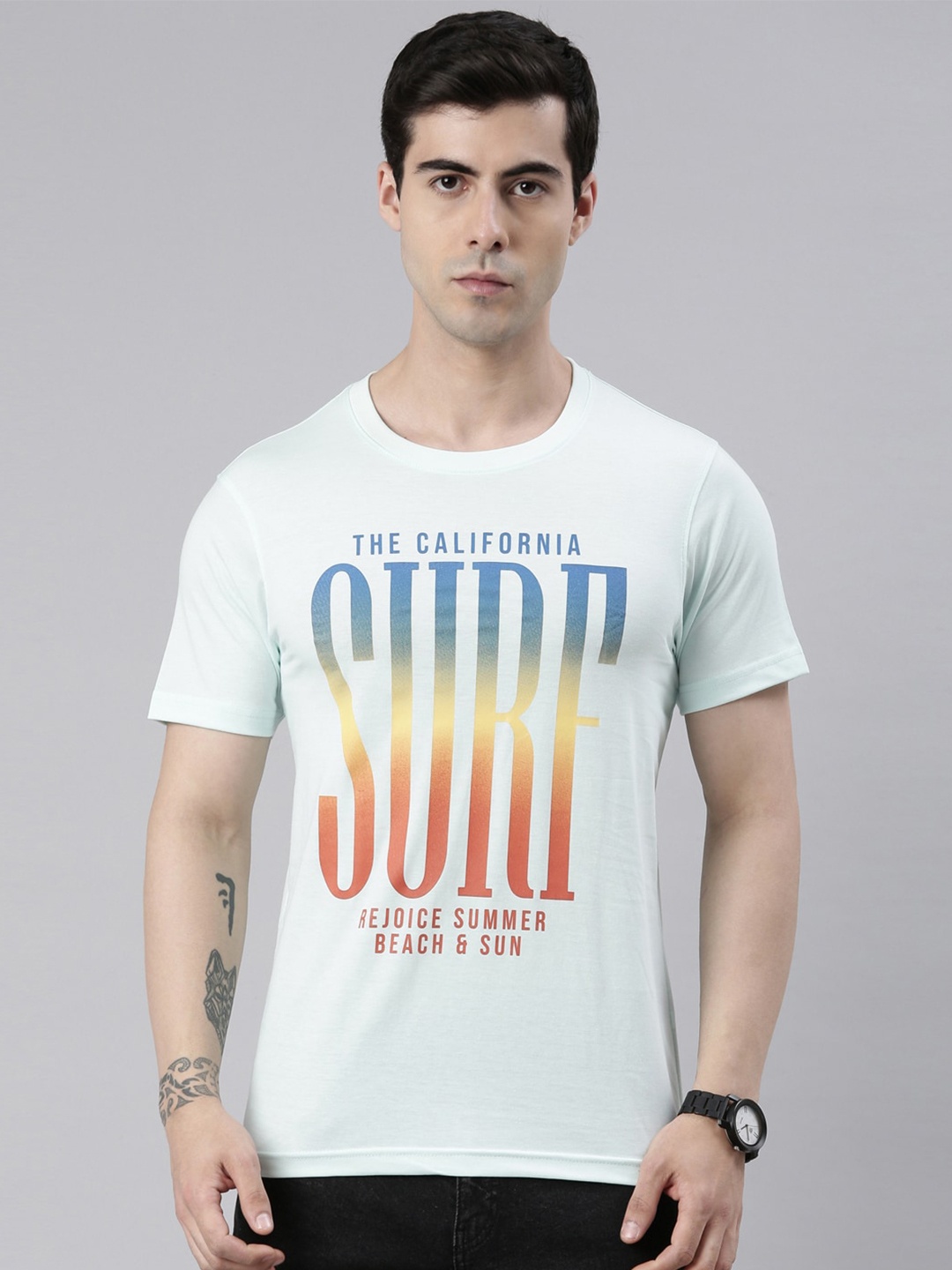

DIXCY SCOTT Typography Printed Short Sleeves Loose T-shirt, Blue