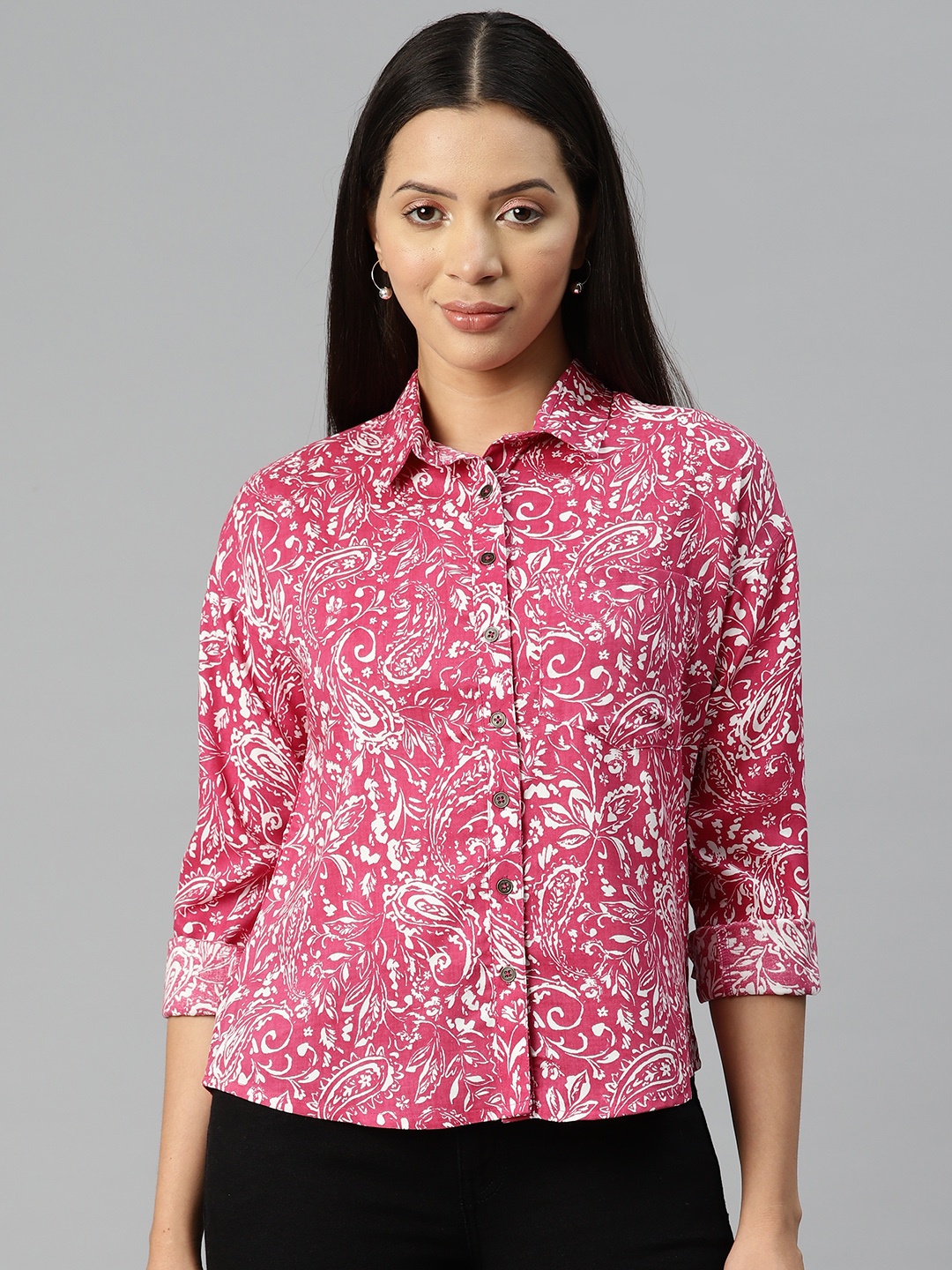 

Popnetic Ethnic Motifs Printed Casual Shirt, Fuchsia