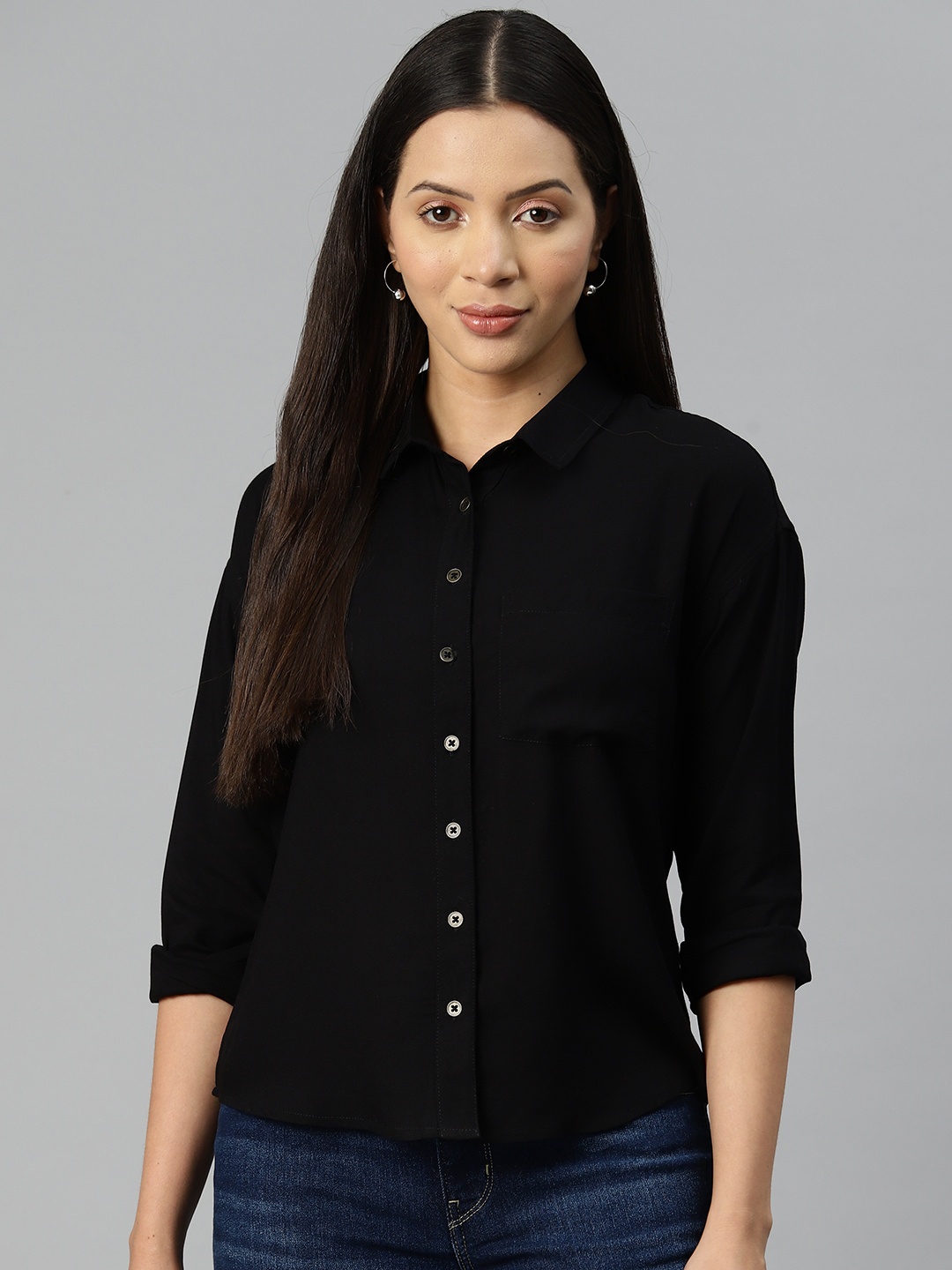 

Popnetic Opaque Casual Shirt, Black