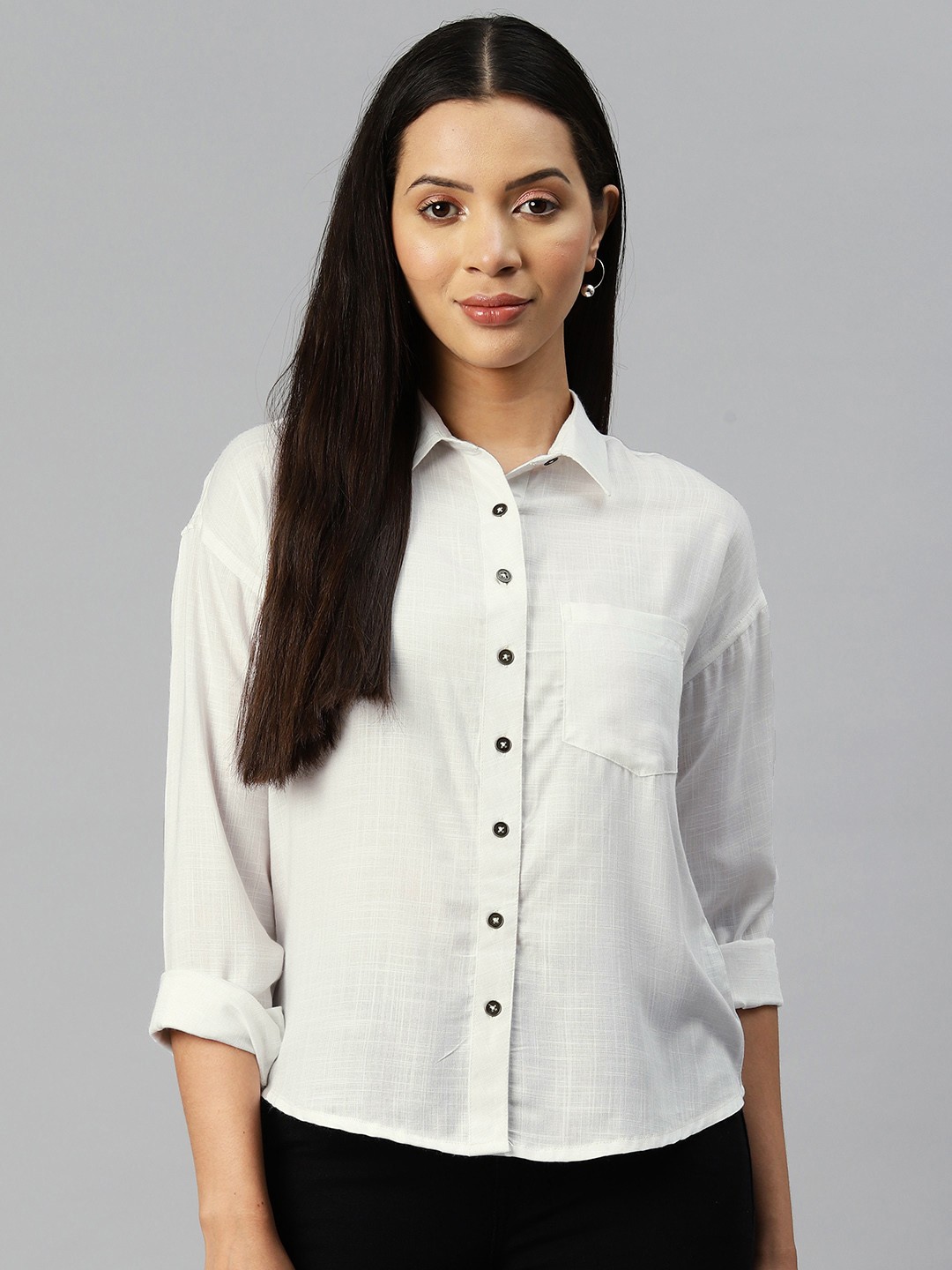 

Popnetic Opaque Casual Shirt, White