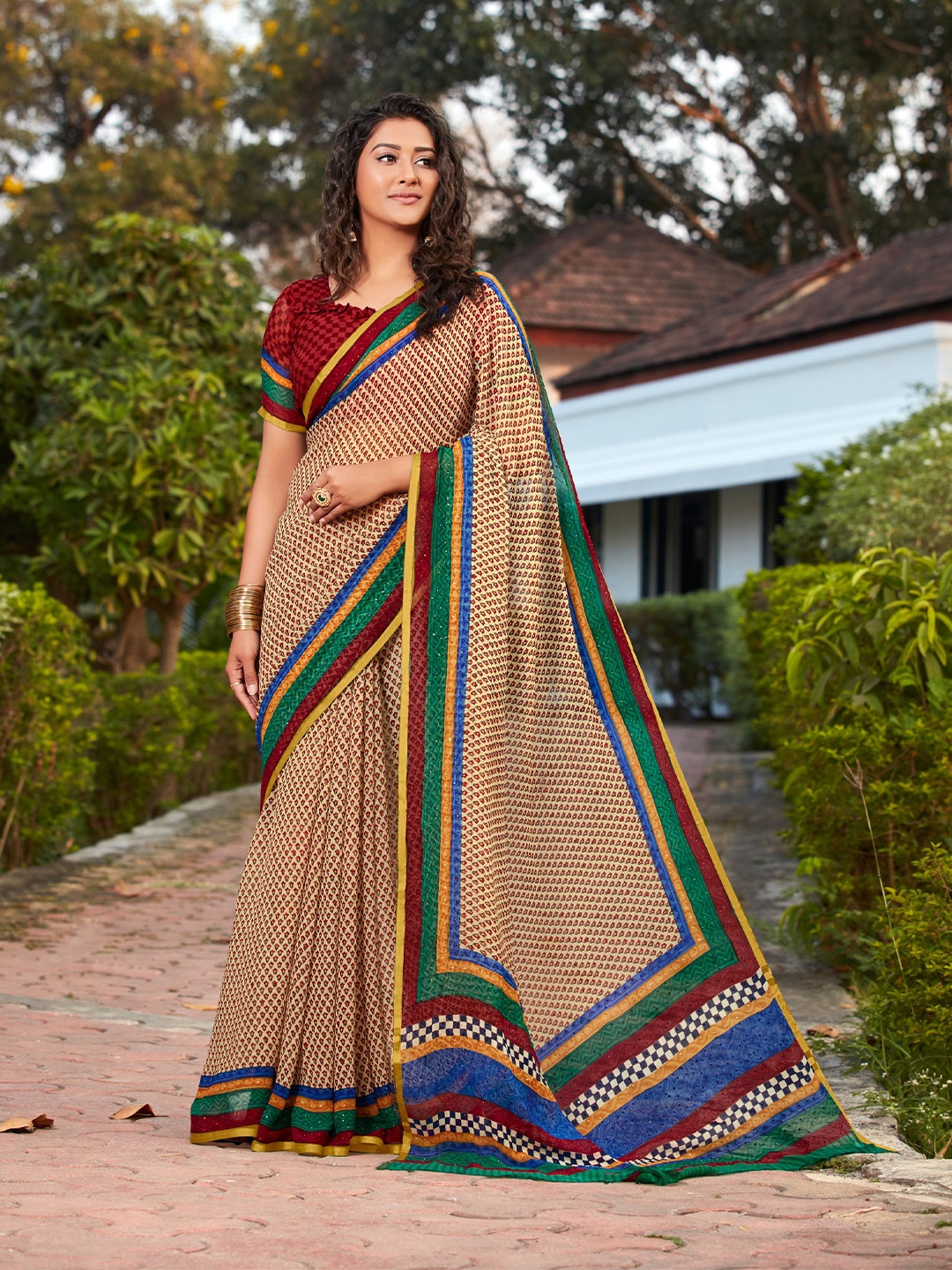 

DIVASTRI Ethnic Motifs Zari Pure Chiffon Saree, Cream