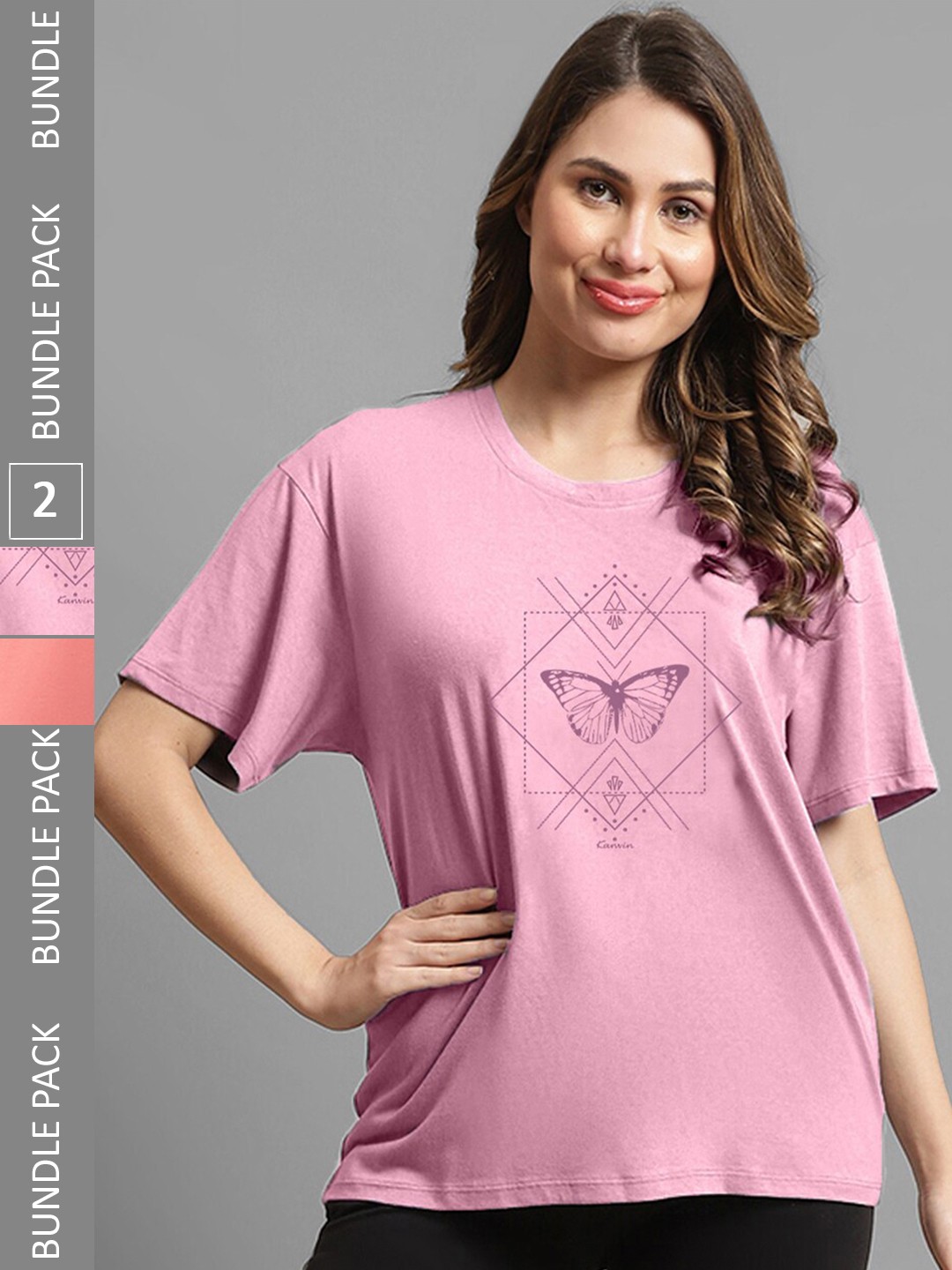 

Kanvin Coral & Purple Pack Of 2 Typography Printed Cotton Modal Relaxed T-shirt