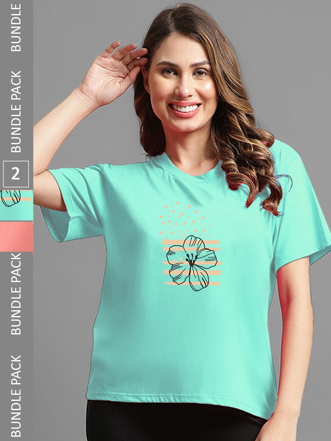 

Kanvin Pack Of 2 Coral & Green Typography Printed Modal Oversized T-shirts