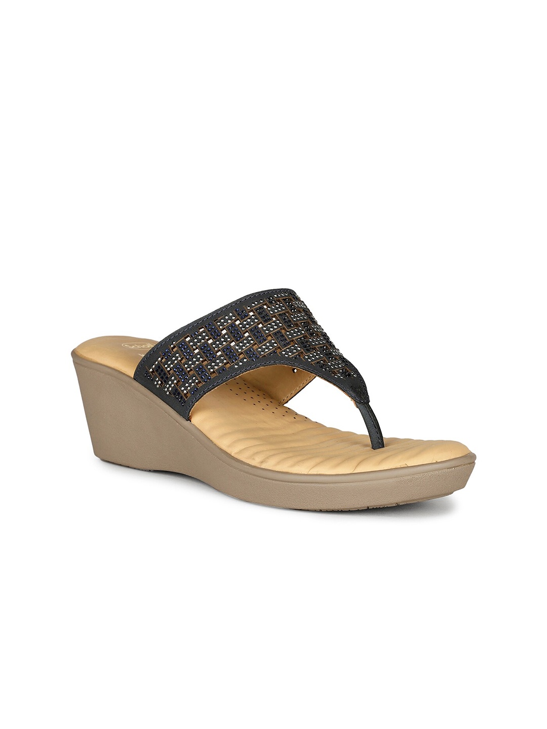 

Scholl Embellished Open Toe Leather Wedges, Navy blue