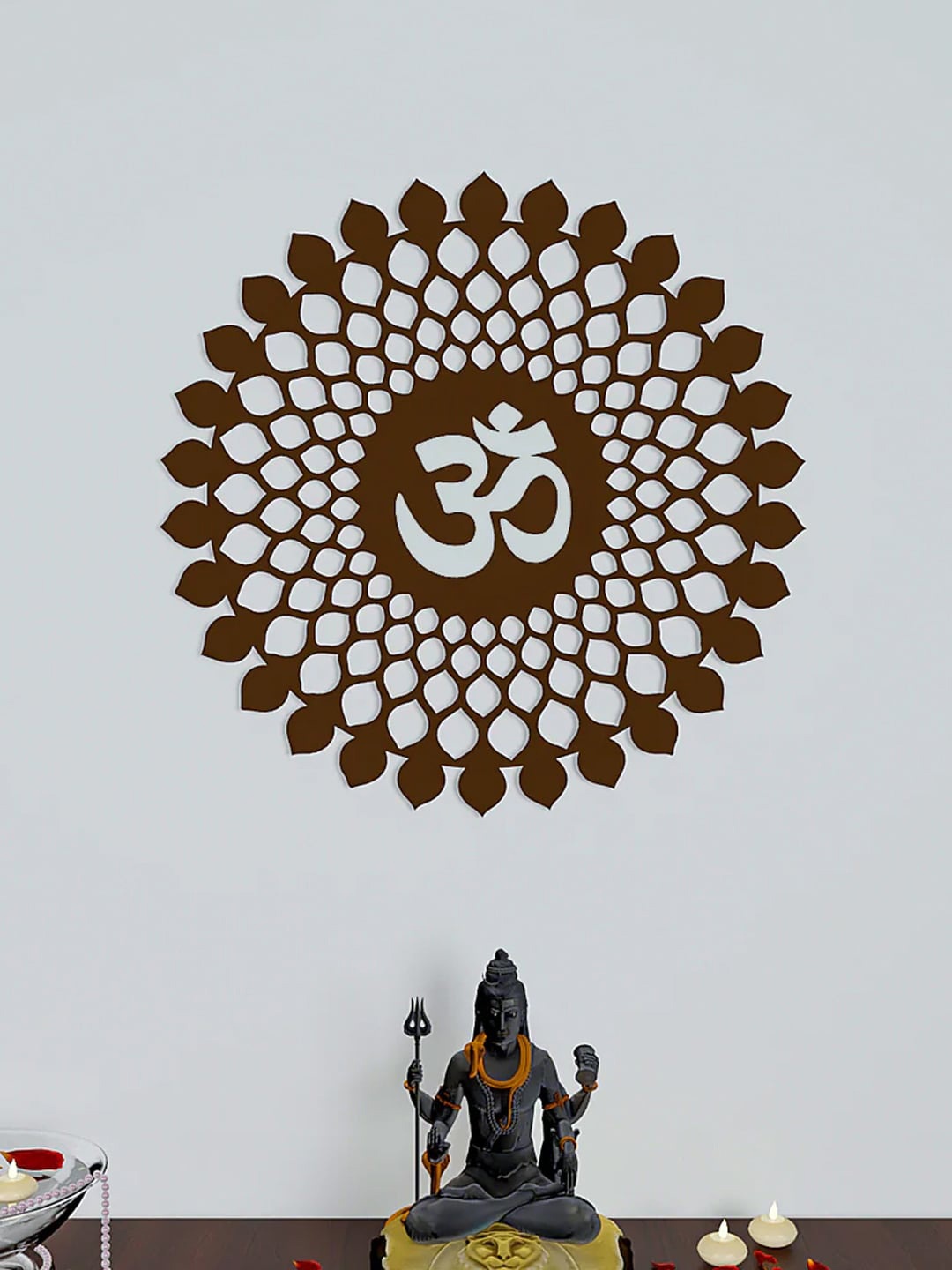 

WALLMANTRA Brown Om Mandala Design Wooden Backlit Wall Decor