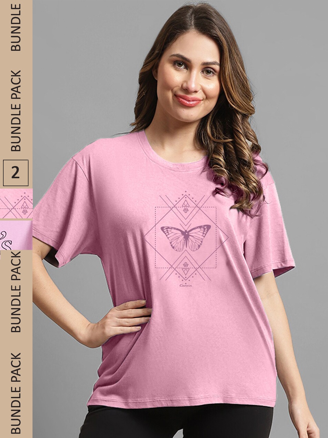 

Kanvin Pink Pack Of 2 Printed Loose T-shirt
