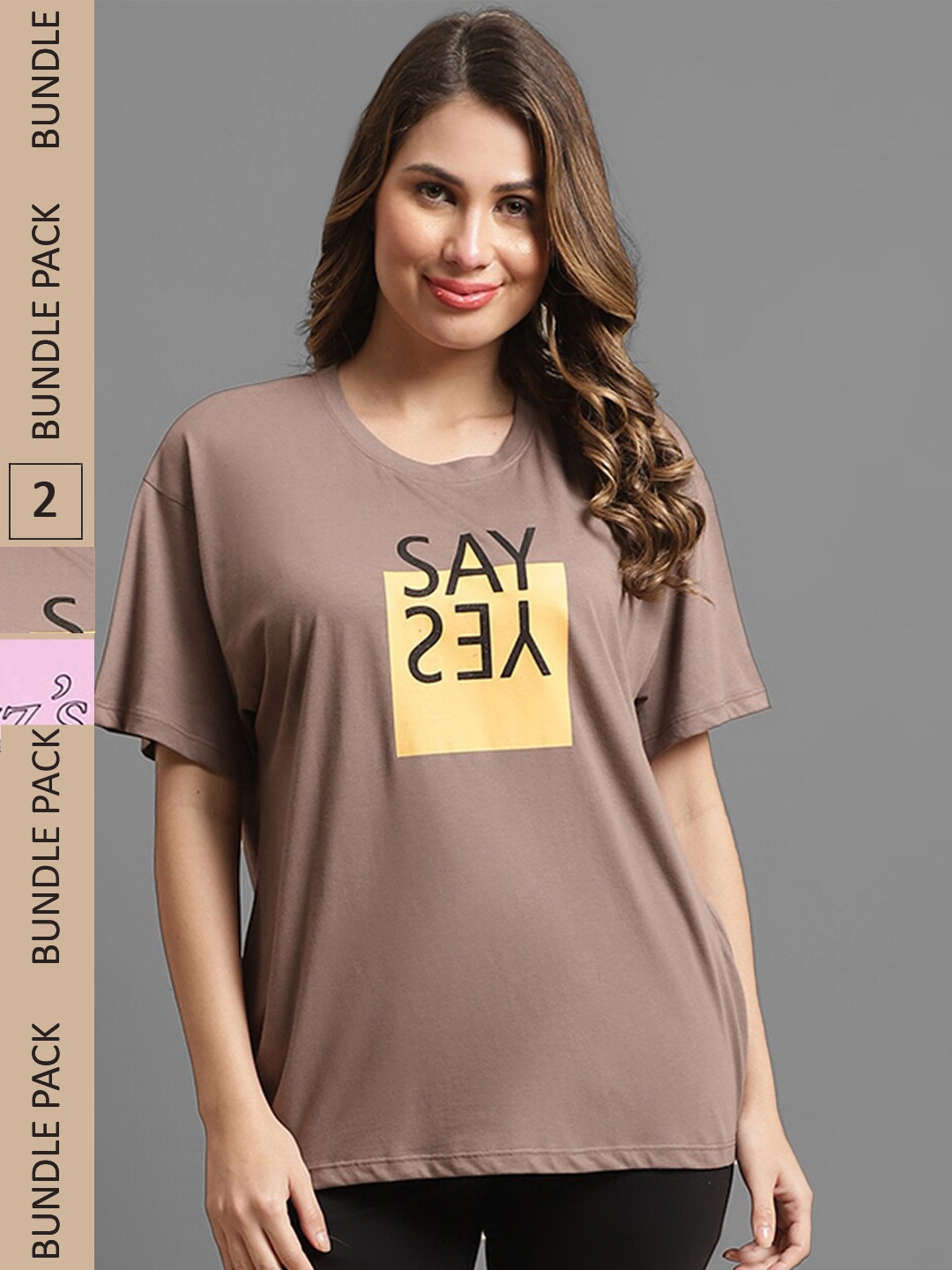 Kanvin Women Sea Green & Purple Pack Of 2 Typography Printed Loose T-shirt