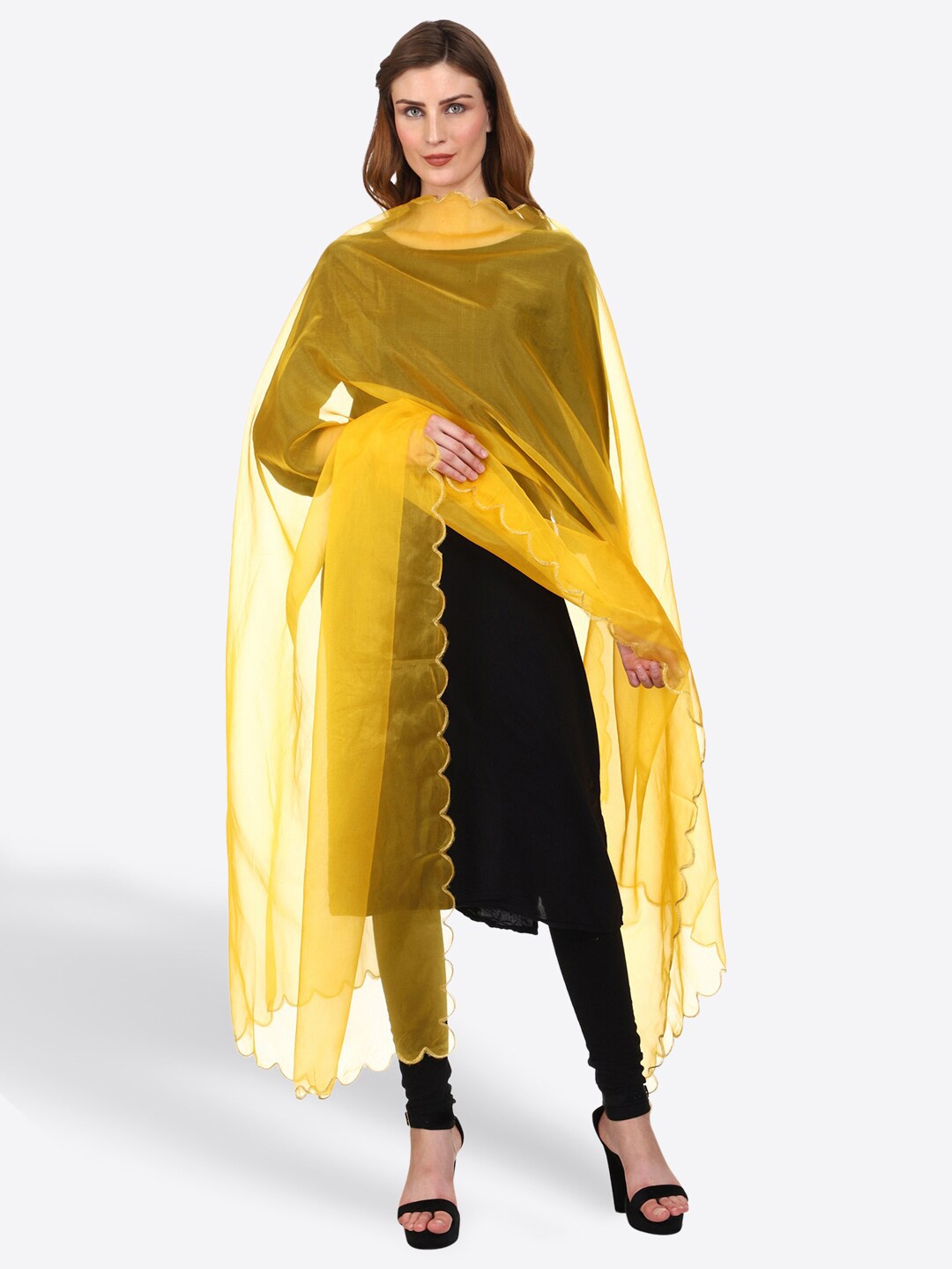 

SWI Stylish Solid Zari Organza Dupatta, Gold