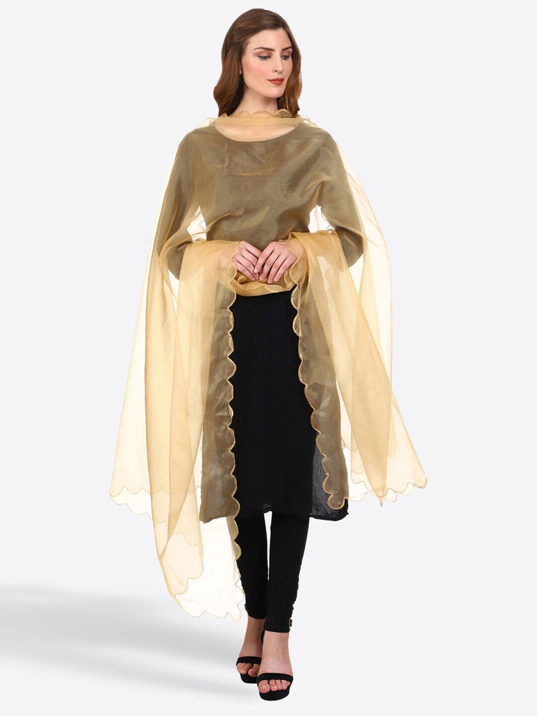 

SWI Stylish Solid Zari Organza Dupatta, Beige