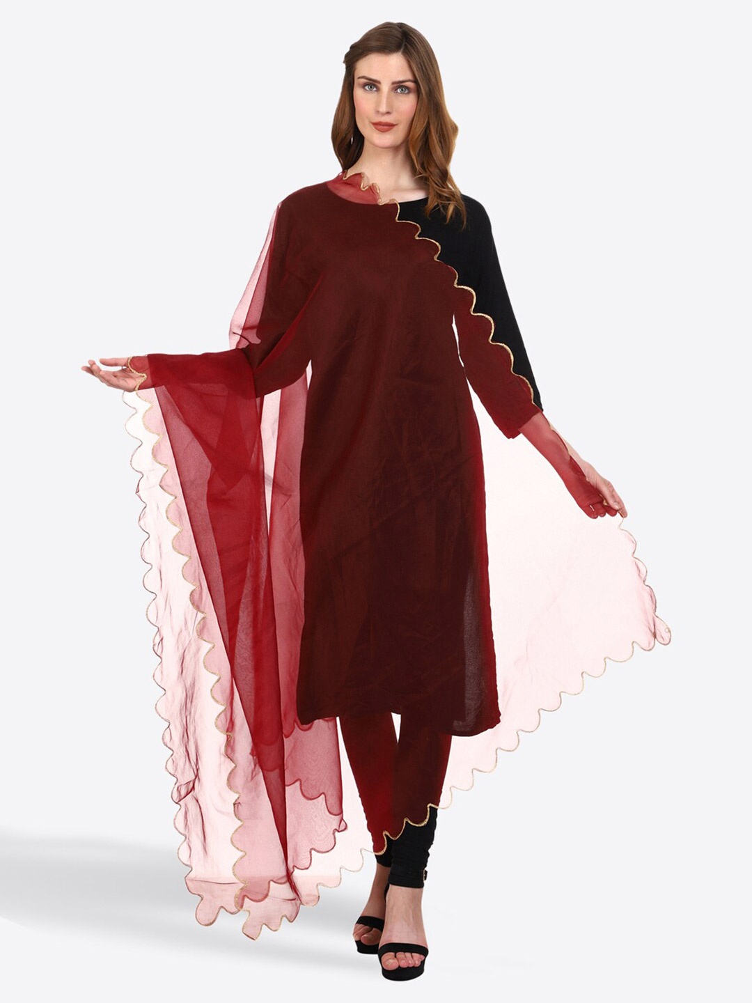 

SWI Stylish Solid Zari Organza Dupatta, Maroon