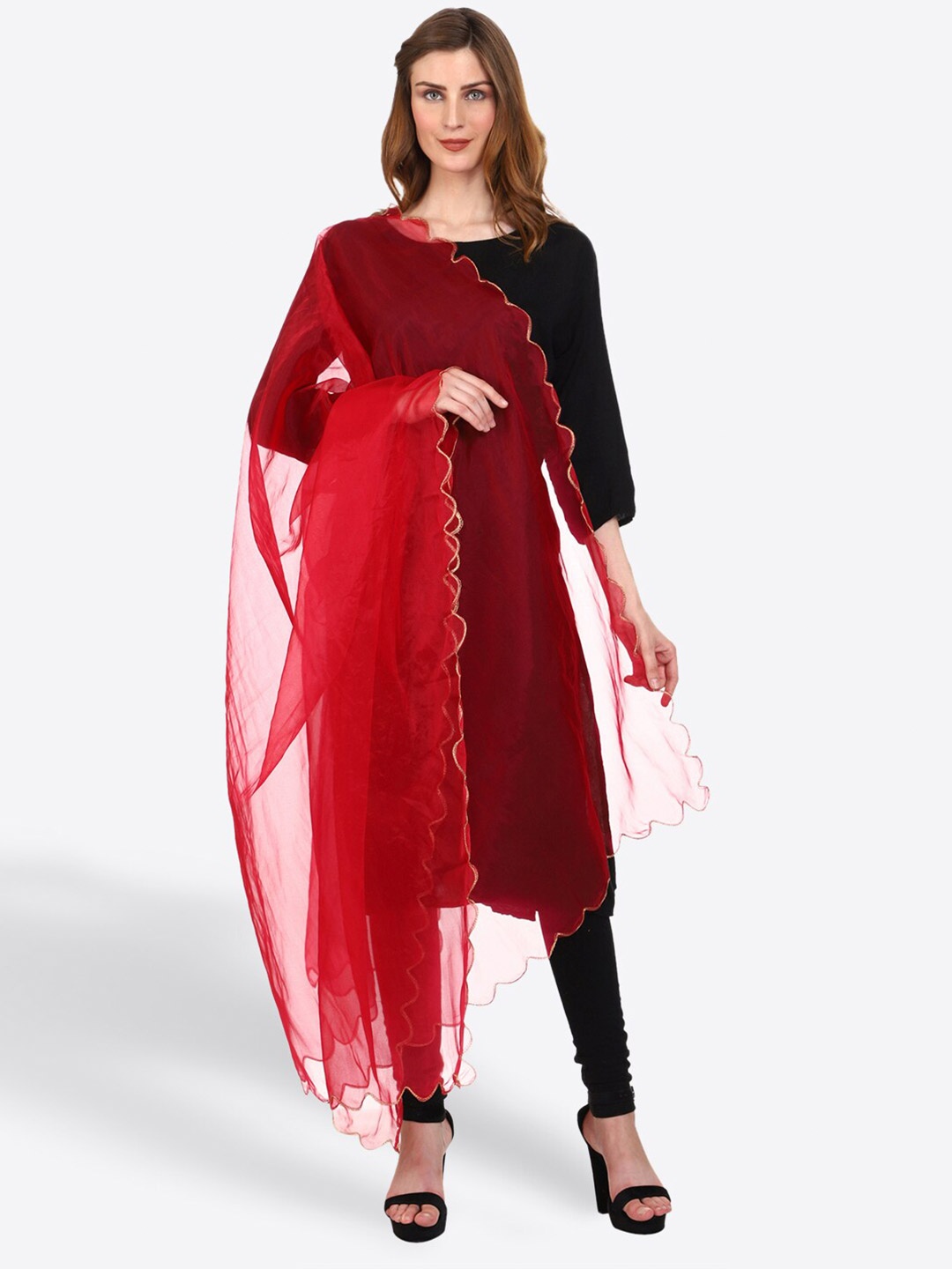 

SWI Stylish Solid Zari Organza Dupatta, Magenta