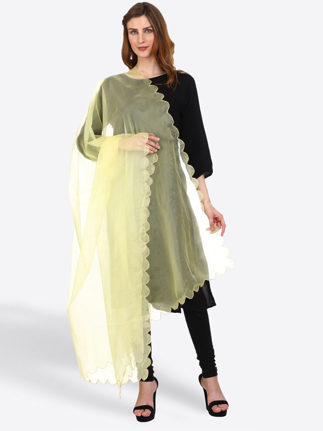 

SWI Stylish Solid Zari Organza Dupatta, Yellow