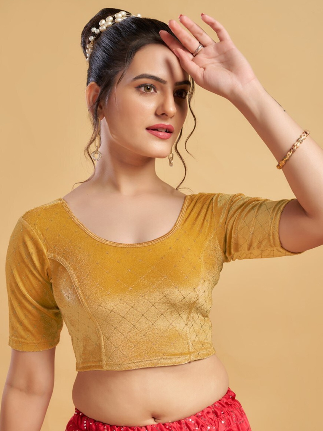 

HIMRISE Self Design Saree Blouse, Gold