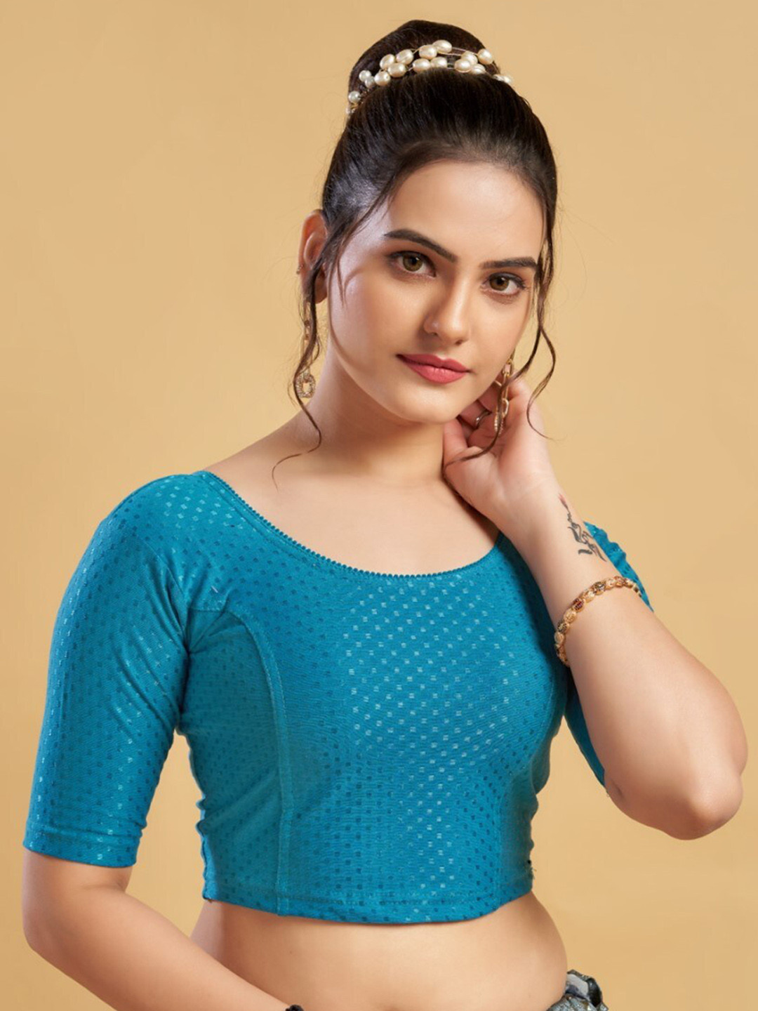 

HIMRISE Self Designed Saree Blouse, Blue