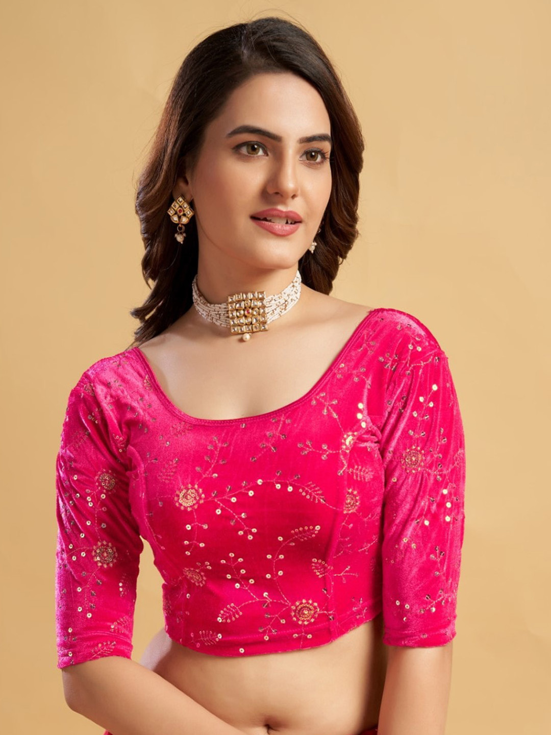 

HIMRISE Embroidered Sequinned Saree Blouse, Pink