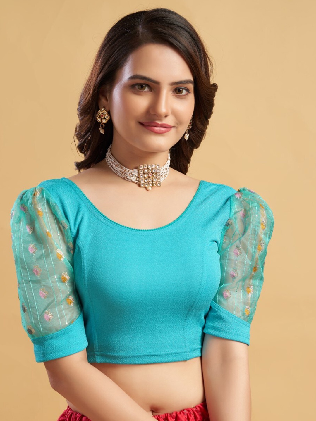 

HIMRISE Woven Design Sequinned Zari Saree Blouse, Blue
