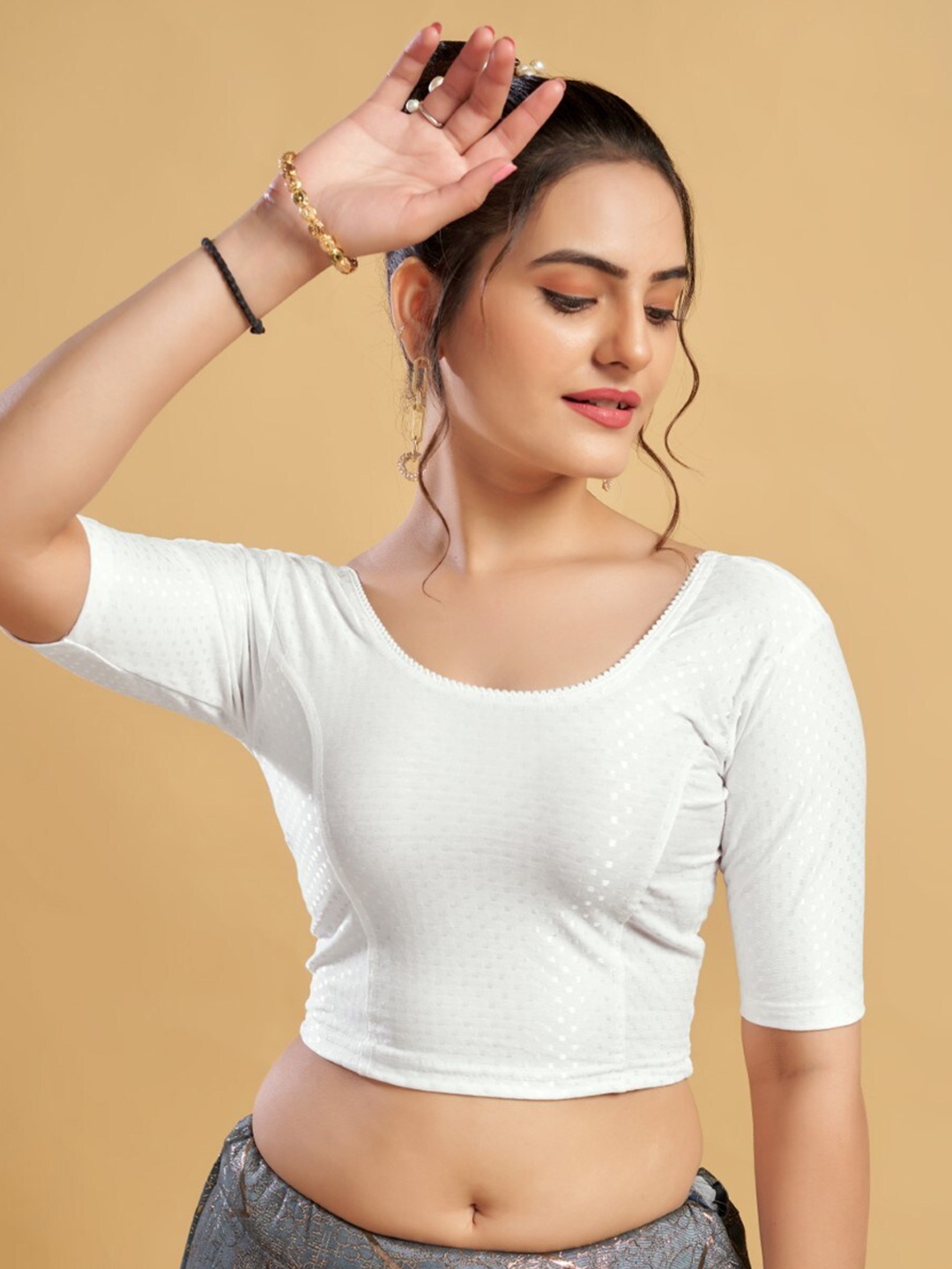 HIMRISE Woven-Designed Ready To Wear Saree Blouse, White