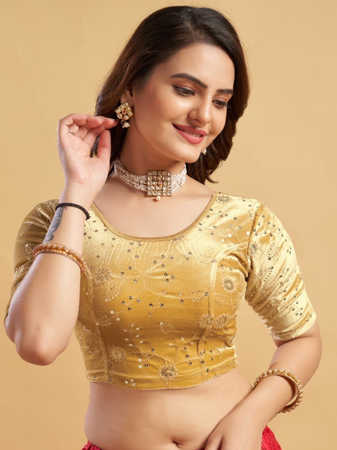 

HIMRISE Embroidered Saree Blouse, Gold
