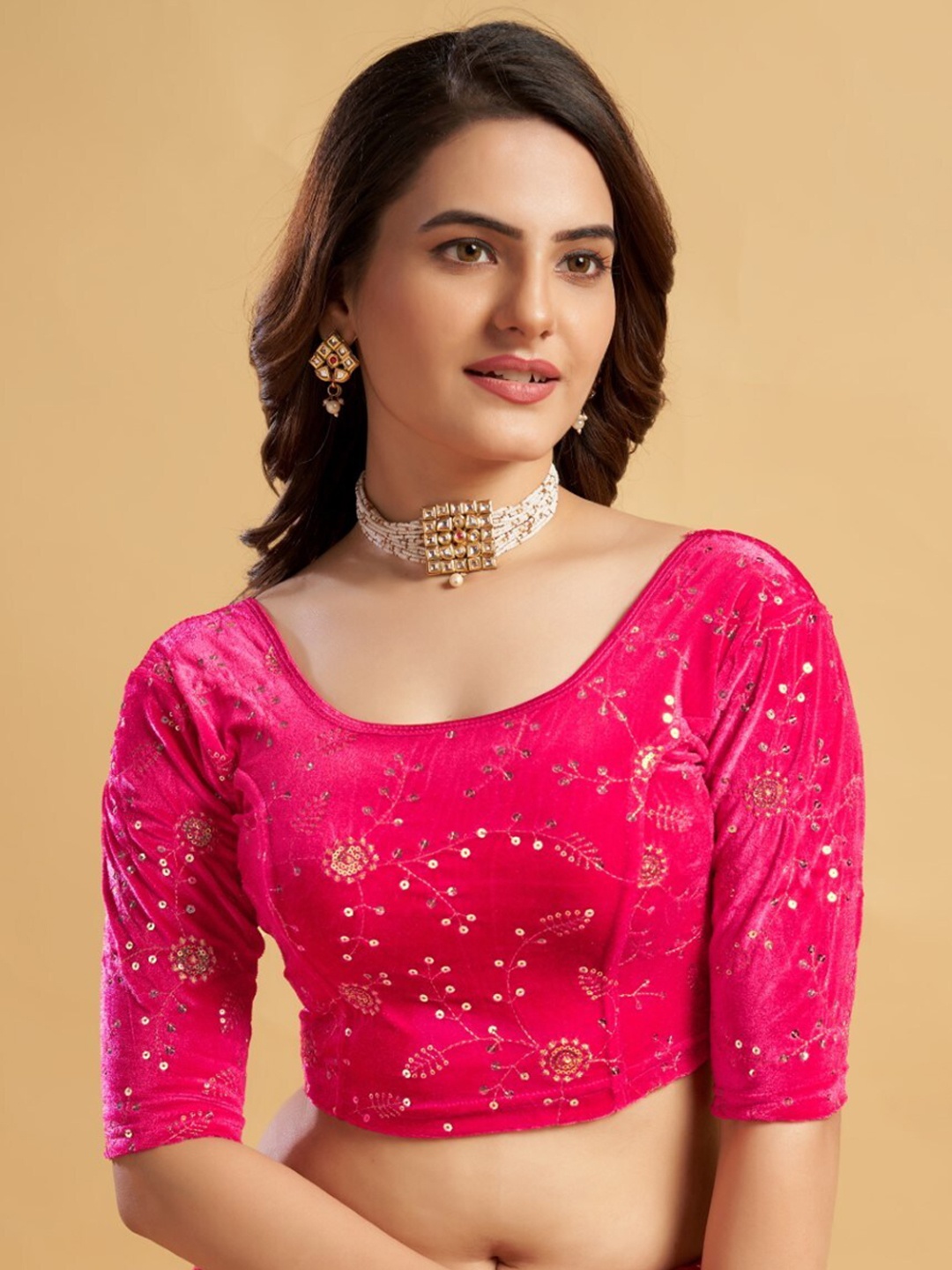 

HIMRISE Embroidered Sequinned Saree Blouse, Pink