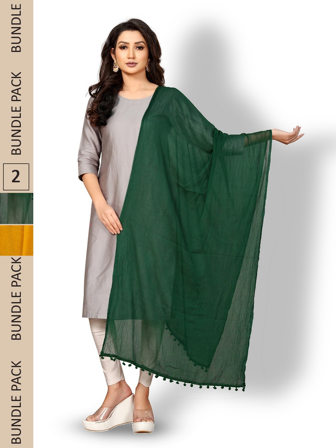 

APNISHA Pack Of 2 Tasselled Border Dupatta, Yellow