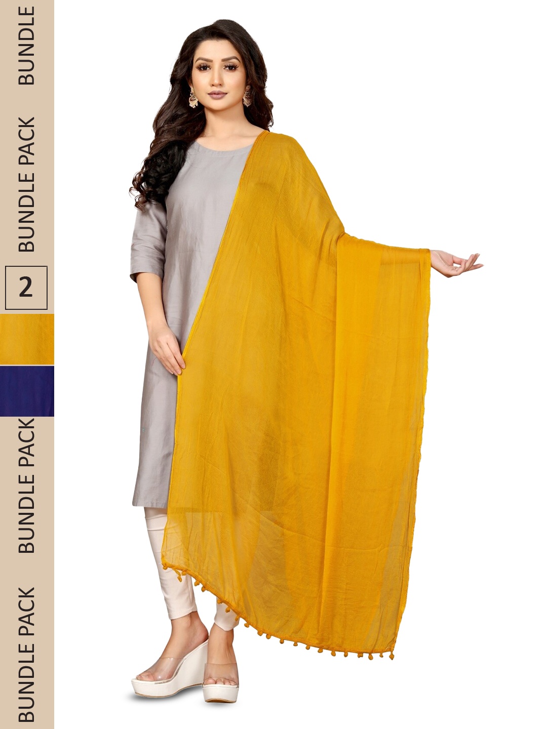 

APNISHA Pack Of 2 Chiffon Dupatta With Tasselled Border, Yellow