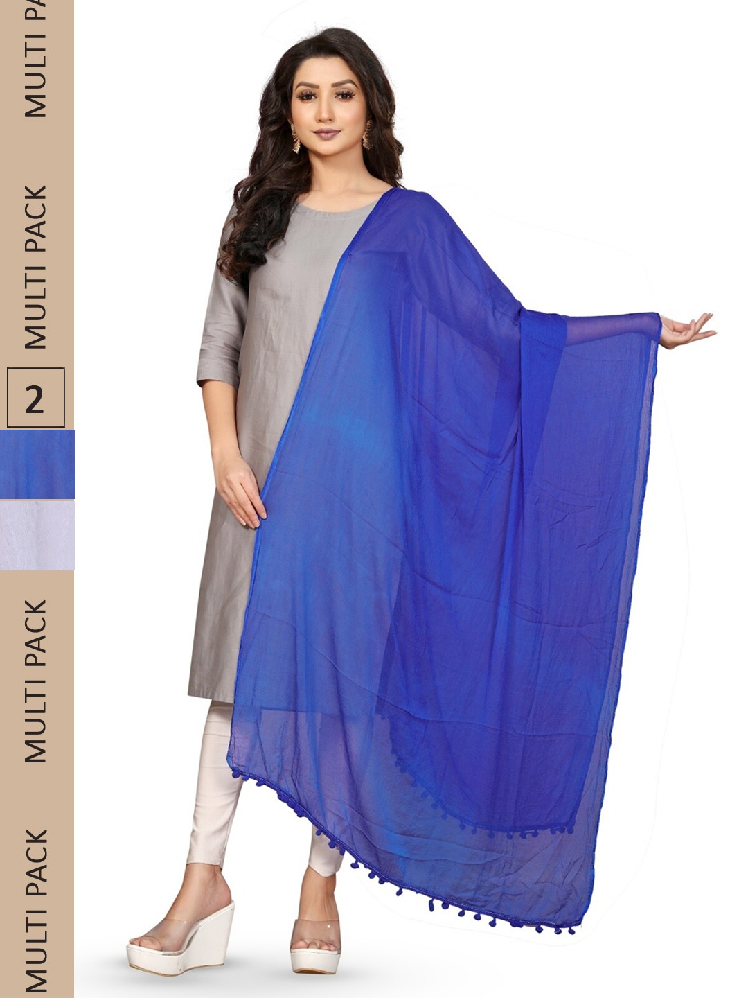 

APNISHA Pack Of 2 Chiffon Dupatta With Tasselled Border, White