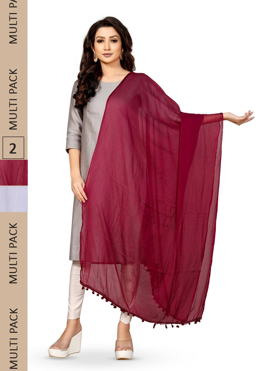 

APNISHA Pack Of 2 Tasselled Border Dupatta, White