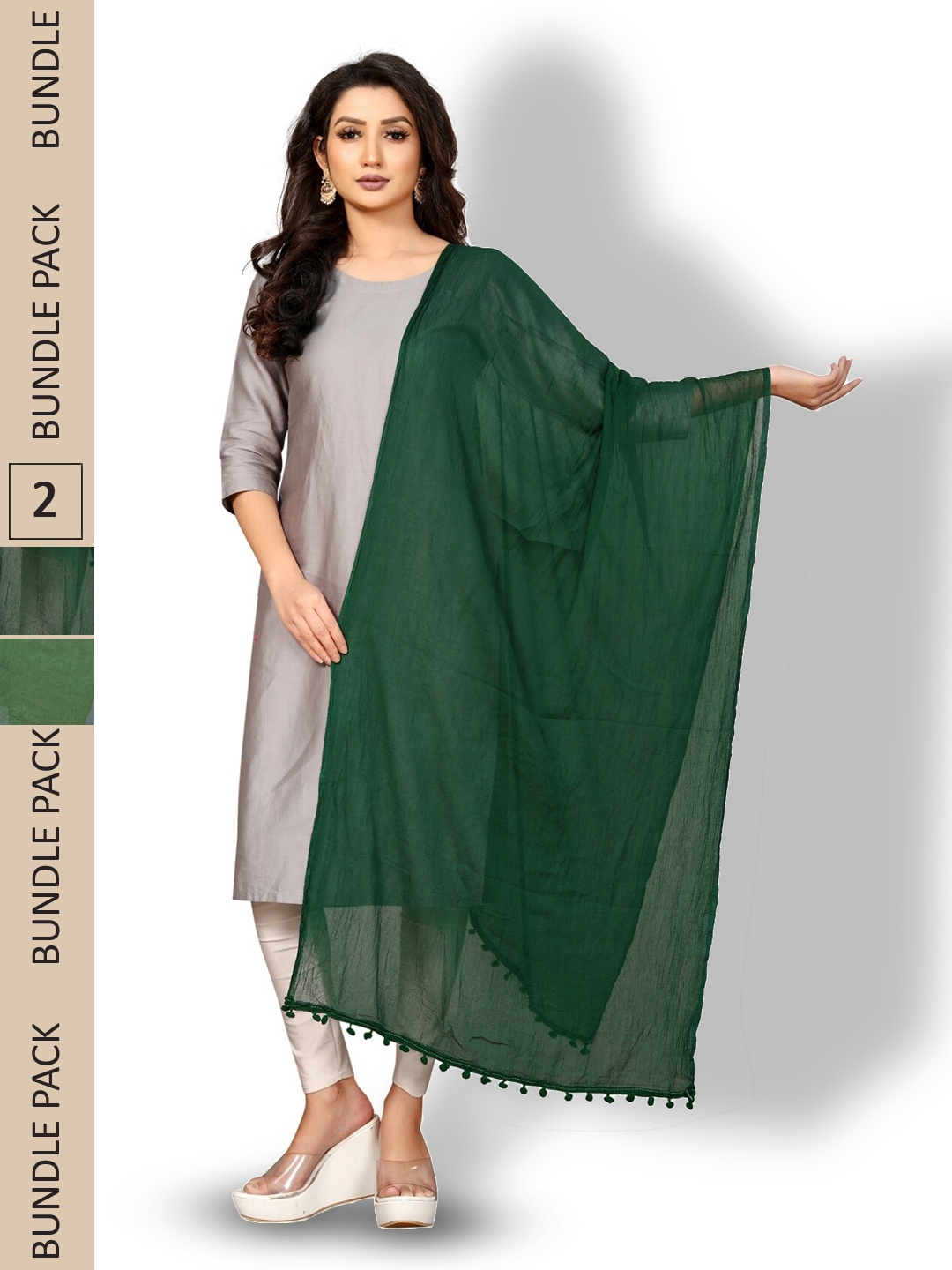 

APNISHA Pack Of 2 Tasselled Border Dupattas, Green