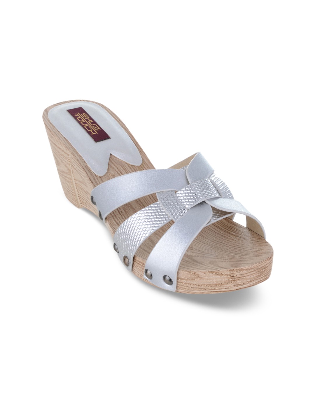 

SHUZ TOUCH Women Silver-Toned Solid Sandals