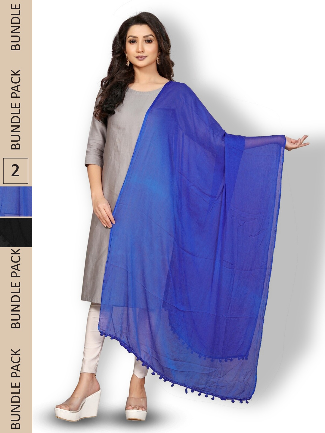 

APNISHA Pack Of 2 Solid Chiffon Dupatta, Black