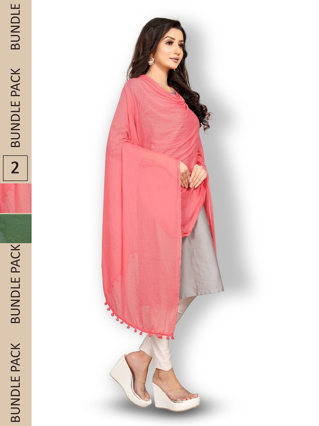 

APNISHA Pack Of 2 Chiffon Dupattas, Pink