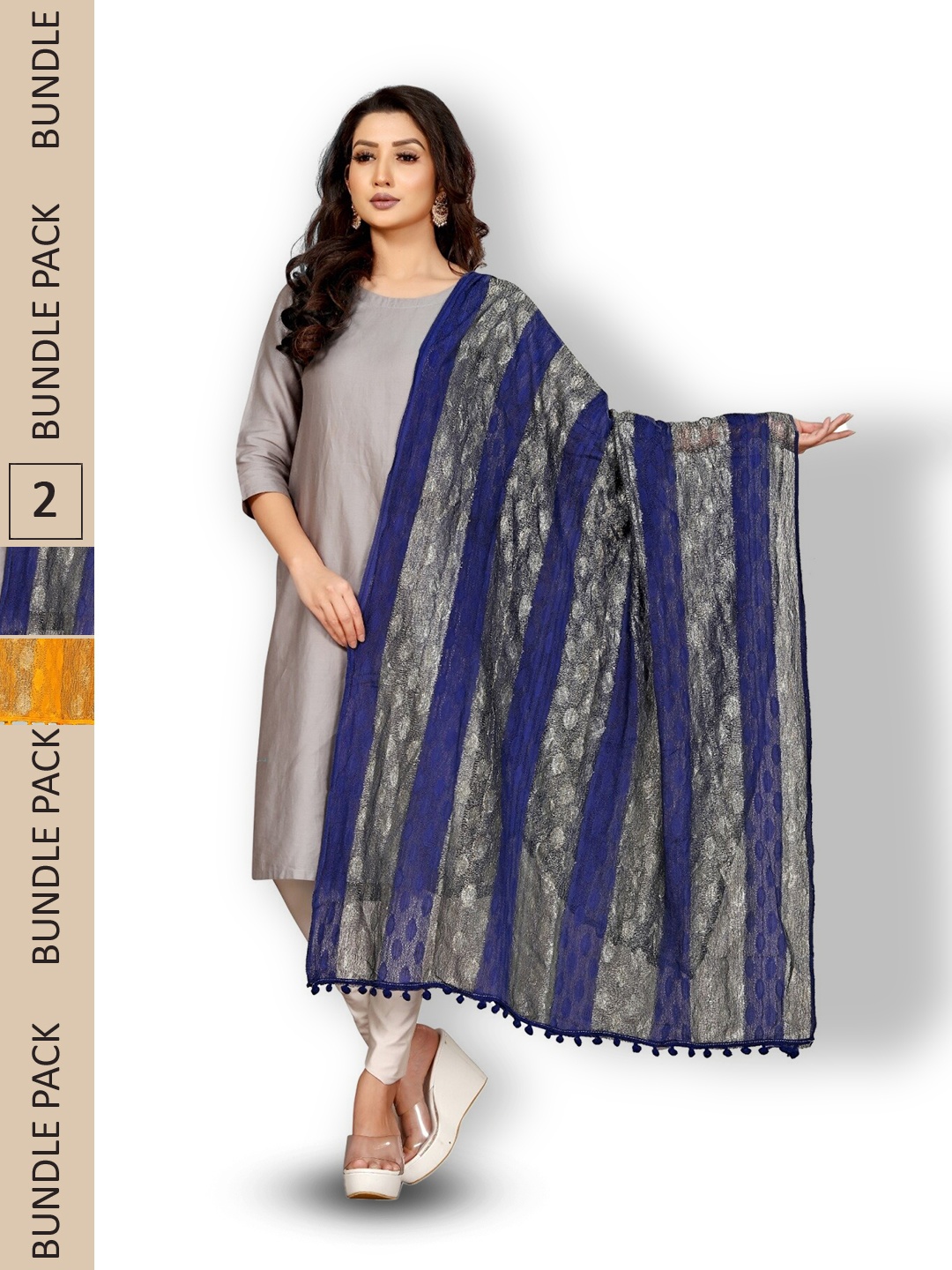 

APNISHA Pack Of 2 Woven Design Dupattas, Blue