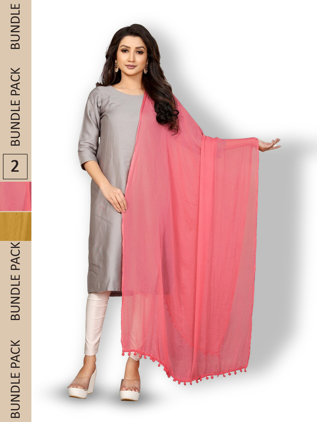 

APNISHA Pack Of 2 Solid Chiffon Dupatta, Yellow