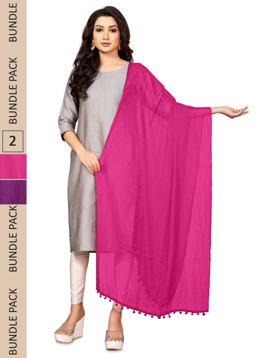 

APNISHA Pack Of 2 Tasselled Border Dupatta, Purple
