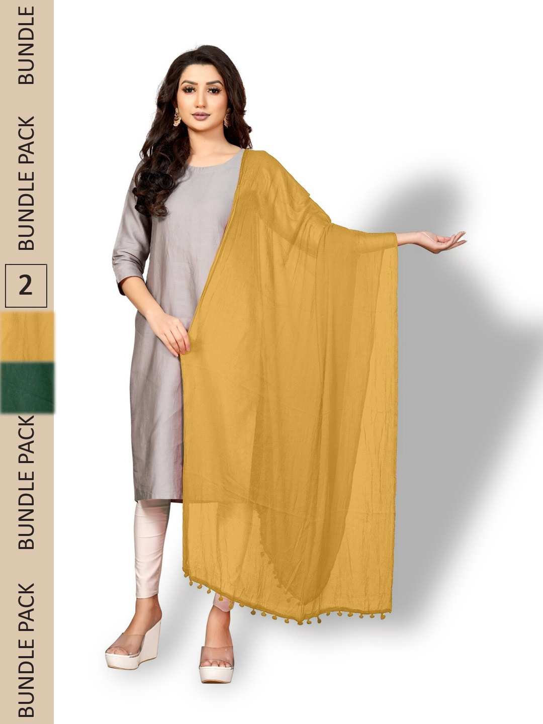 

APNISHA Pack Of 2 Tasselled Border Dupatta, Brown