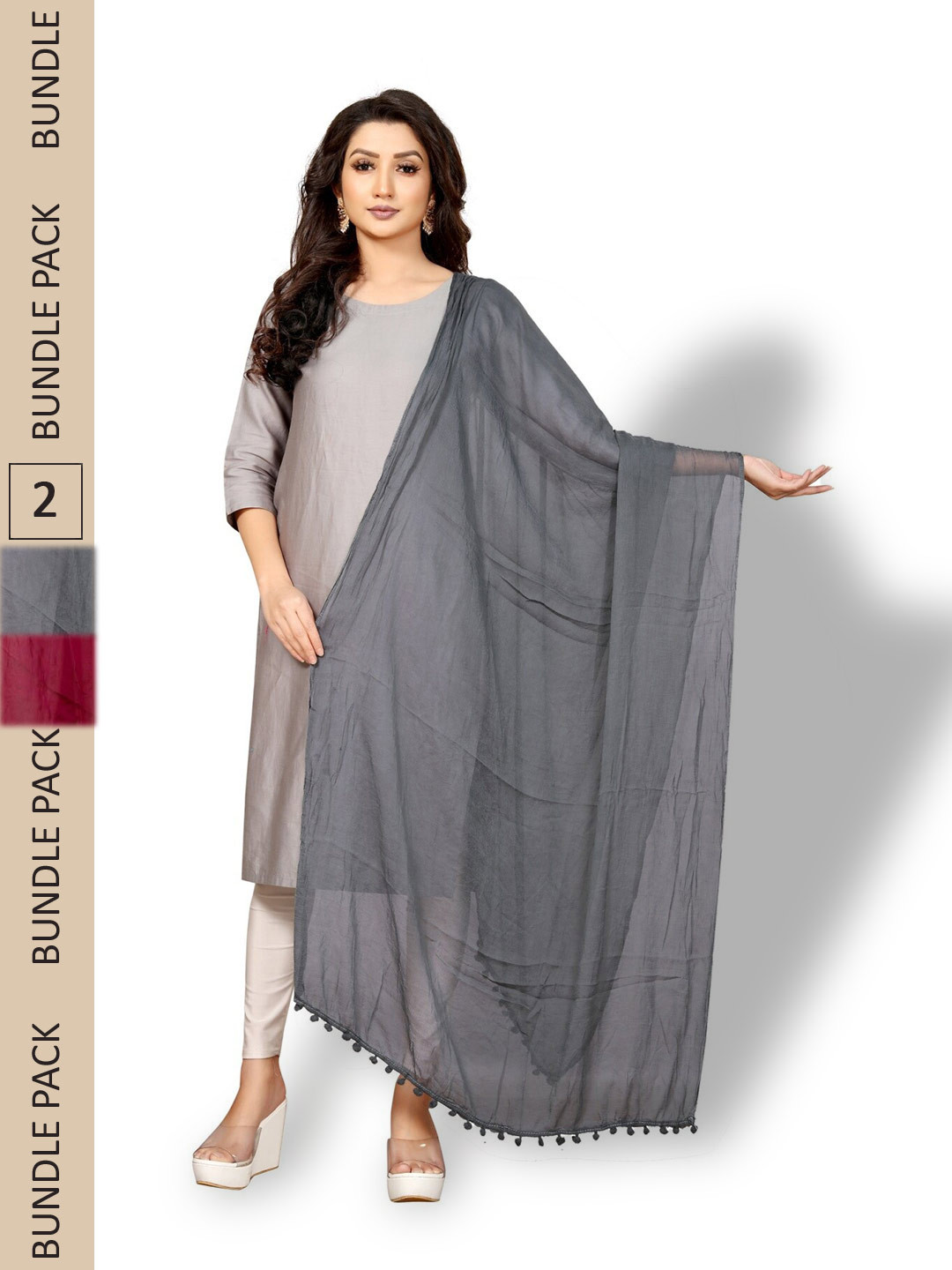 

APNISHA Pack Of 2 Solid Chiffon Dupatta, Maroon