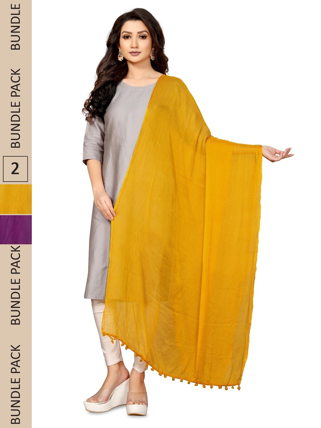 

APNISHA Pack Of 2 Tasselled Boarder Dupatta, Purple