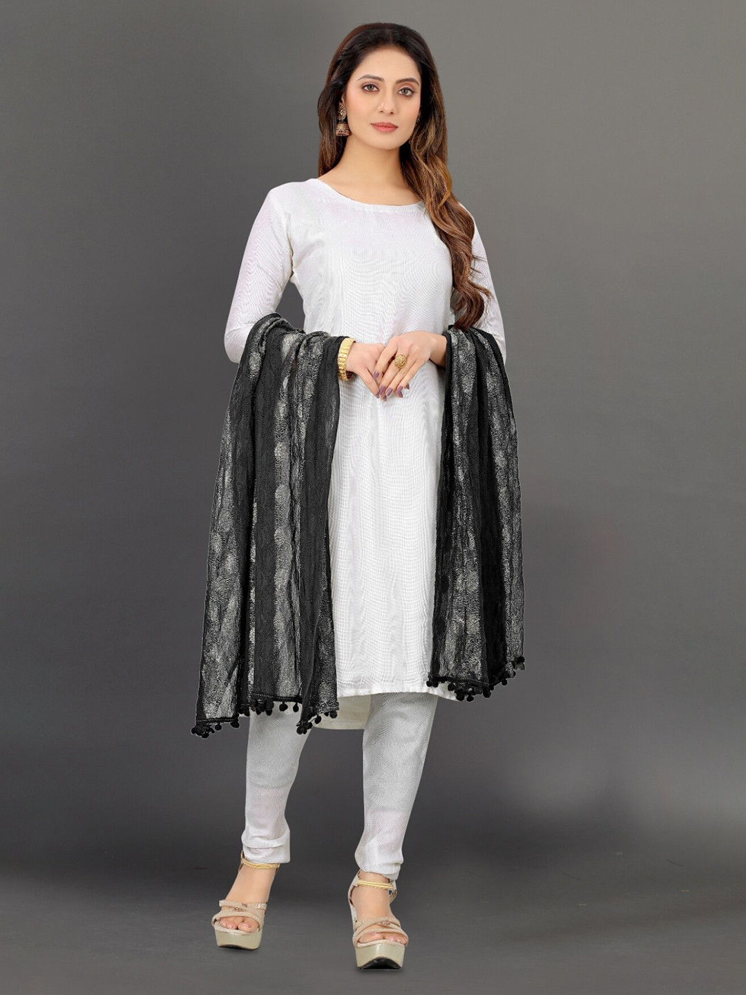 

APNISHA Woven Design Dupatta, Black