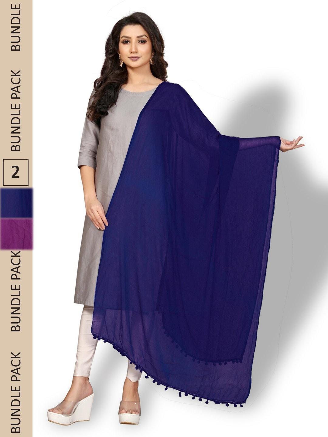 

APNISHA Pack Of 2 Tasselled Border Dupatta, Purple