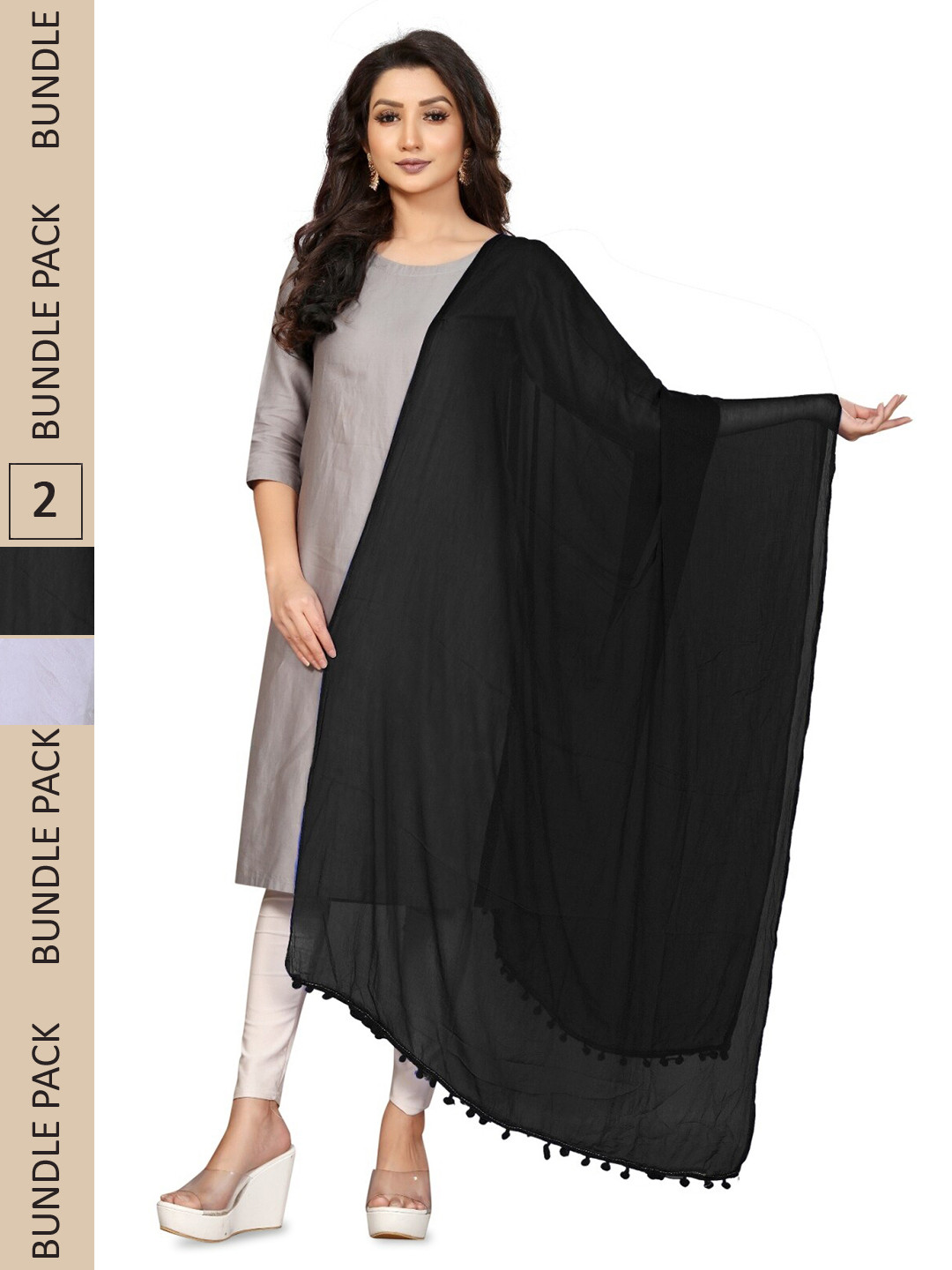 

APNISHA Pack Of 2 Solid Chiffon Dupatta, White
