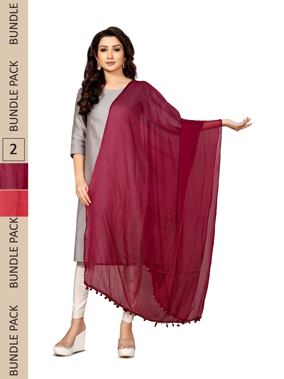 

APNISHA Pack Of 2 Tasselled Border Dupatta, Maroon