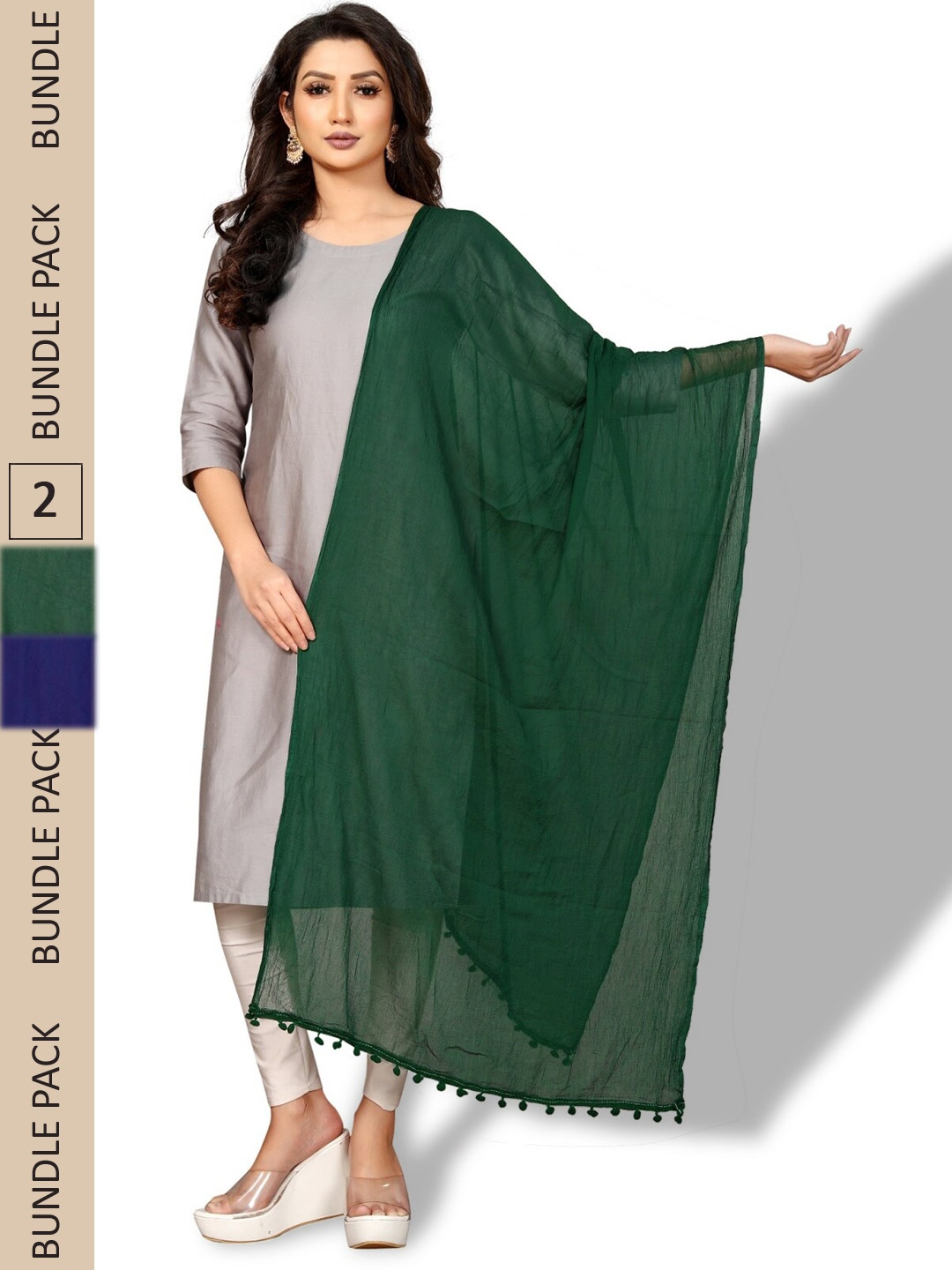 

APNISHA Pack Of 2 Tasselled Border Dupatta, Navy blue