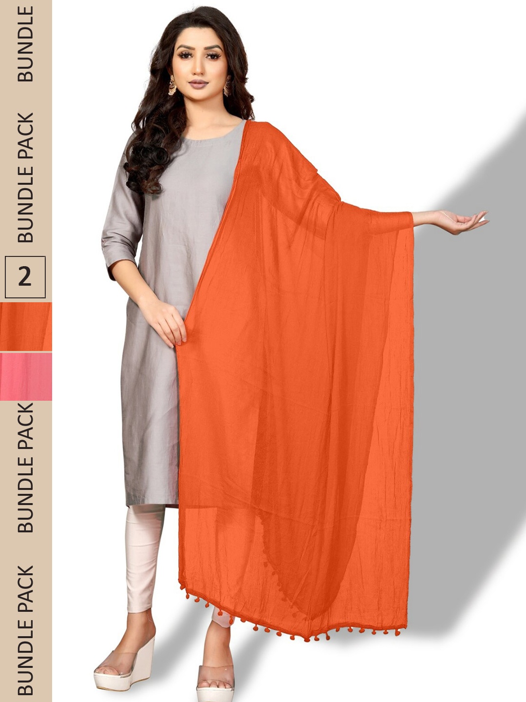 

APNISHA Pack Of 2 Solid Chiffon Dupatta, Orange