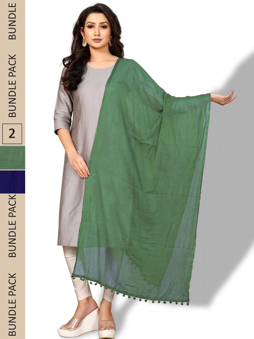 

APNISHA Pack Of 2 Tasselled Border Dupatta, Green