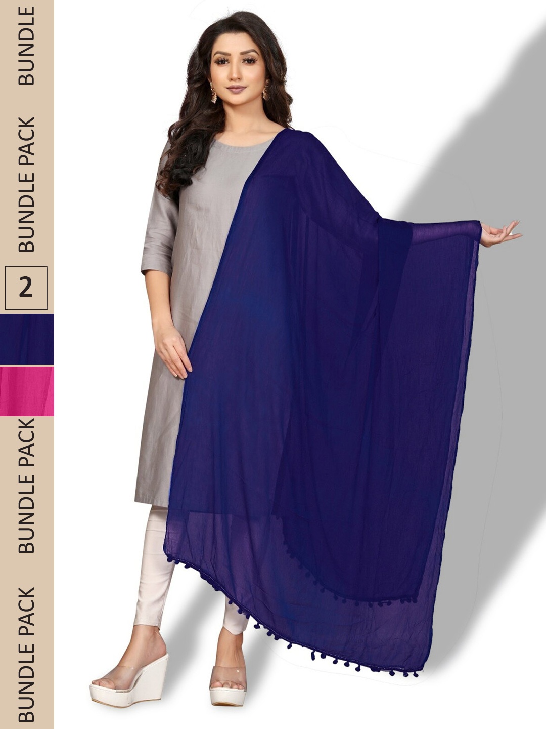

APNISHA Pack Of 2 Tasselled Border Dupattas, Pink